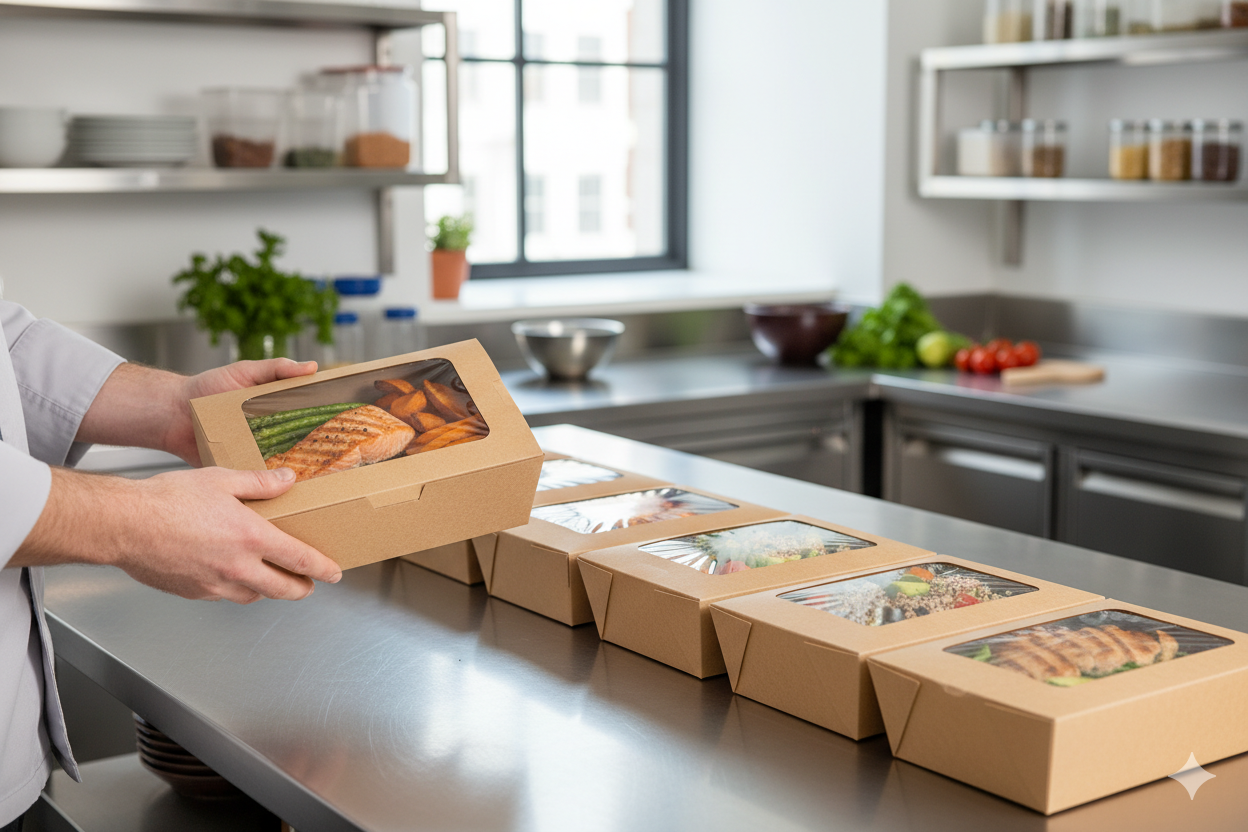Paper Salad Containers with Window Large - علب كرتون مع شباك سلطة مستطيل بني كبير - 4 