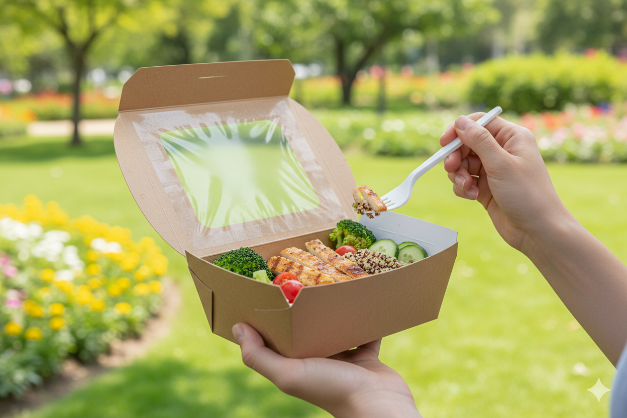 Paper Salad Containers with Window Medium - علب كرتون مع شباك مستطيل بني وسط - 2 