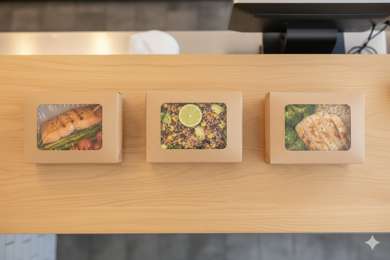 Paper Salad Containers with Window Medium - علب كرتون مع شباك مستطيل بني وسط - 3 