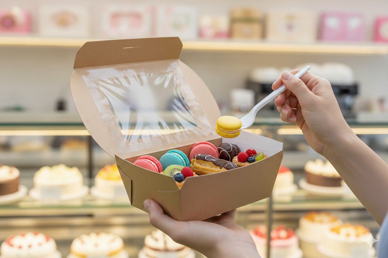 Paper Salad Containers with Window Medium - علب كرتون مع شباك مستطيل بني وسط - 4