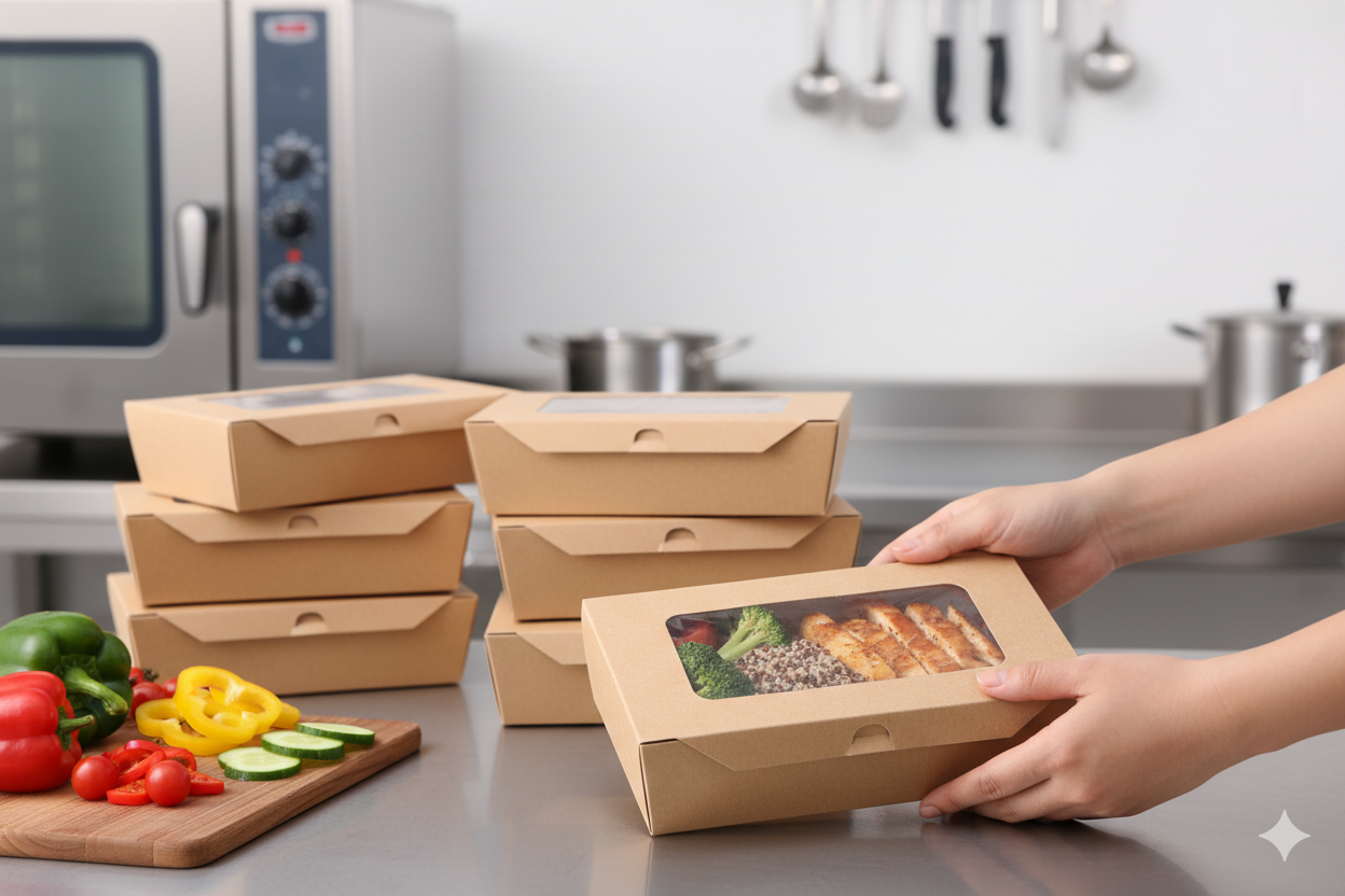 Paper Salad Containers with Window Small - علب كرتون مع شباك مستطيل بني صغير - 3