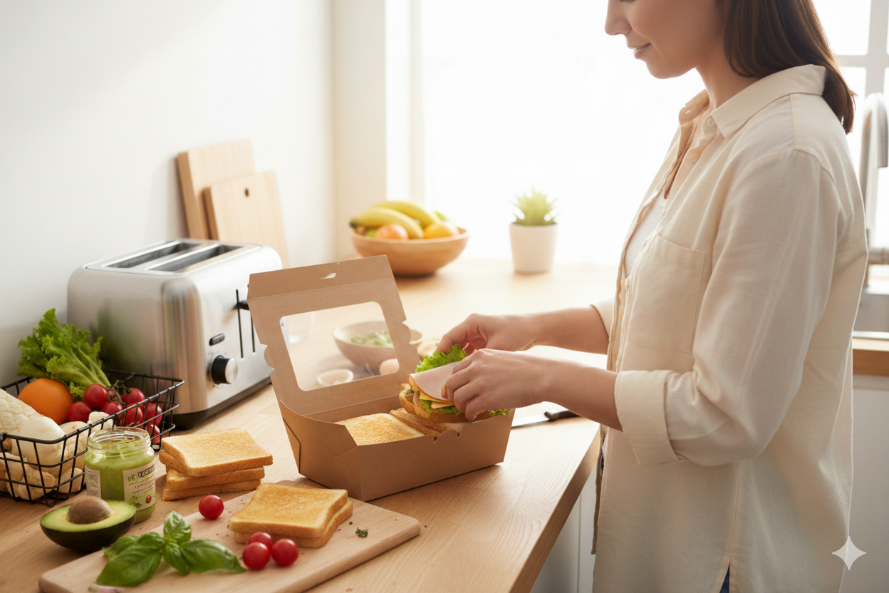 Paper Salad Containers with Window Small - علب كرتون مع شباك مستطيل بني صغير - 4
