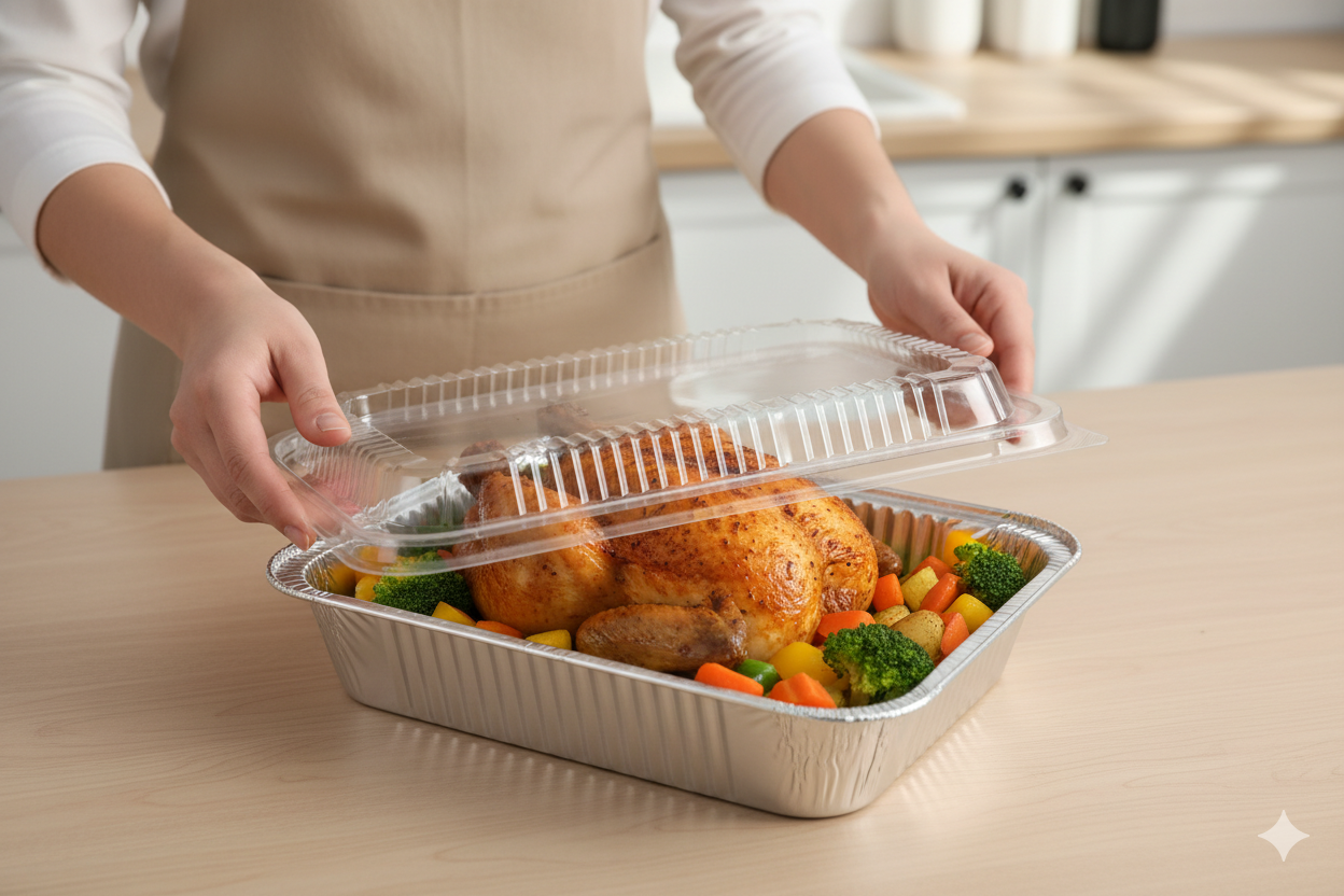 Plastic Lids for Aluminum Half Pan Containers - غطاء بلاستيك PS ل اوعية المنيوم حجم وسط  - 1