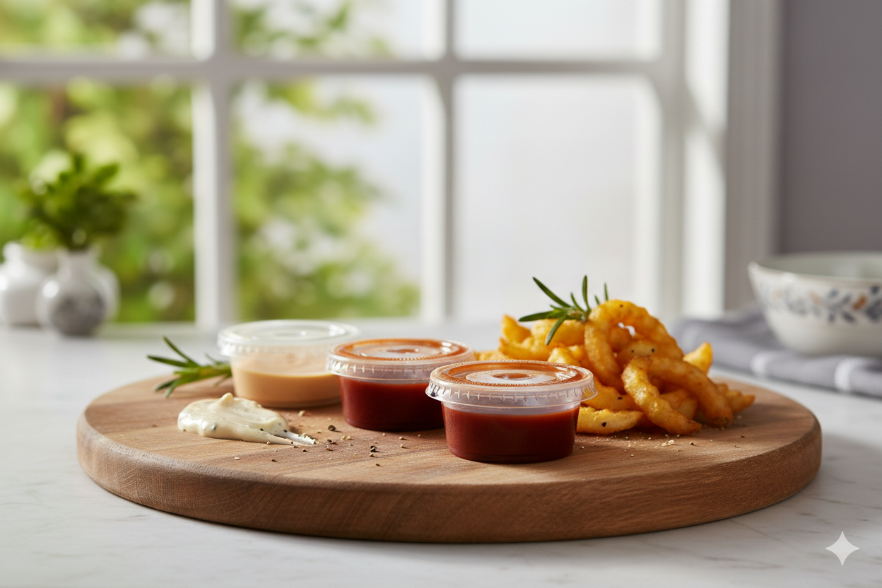 علب صوص شفاف (PET) سعة 3.25 أونص
Plastic PET Sauce Containers 3.25 oz