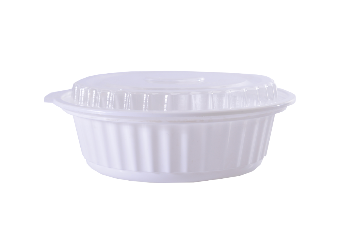 علب بلاستيك مايكرويف دائرية بيضاء مع أغطية (16/24/32/40/48/64)
White PP Round Microwavable Containers with Lids 