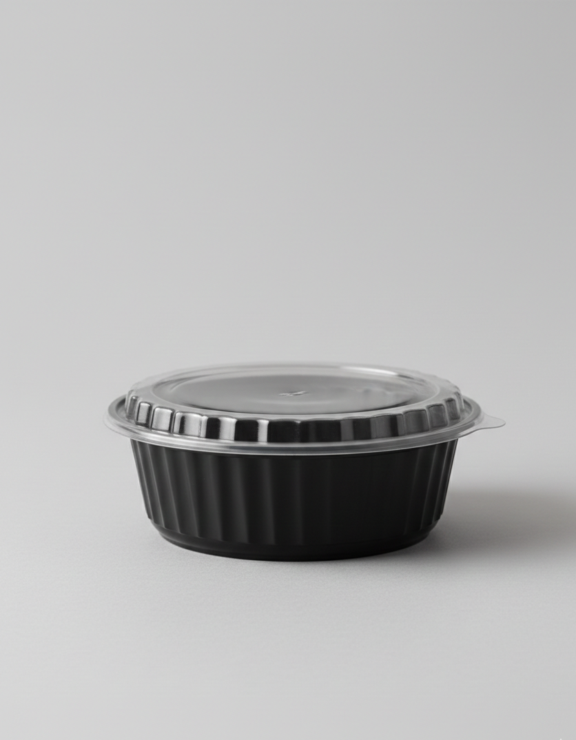 Black PP Round Microwavable Containers with Lids 24oz
علب بلاستيك مايكرويف دائرية سوداء مع أغطية 