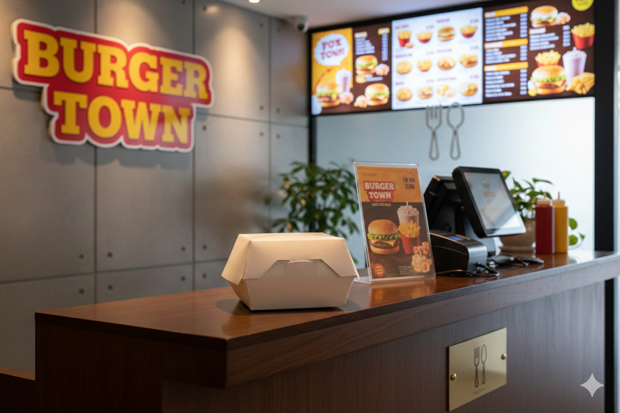 علب برجر بيضاء على شكل صدفة المحار (صغير، متوسط، كبير)