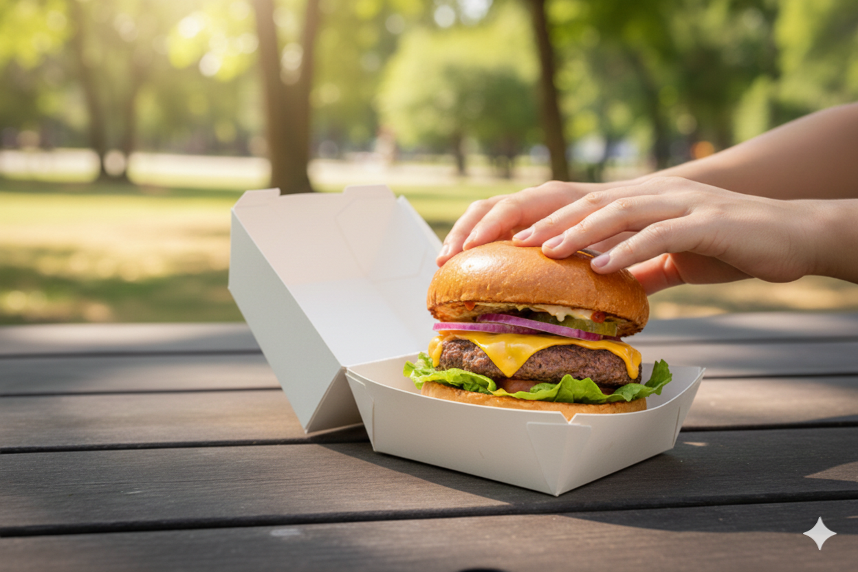 علب برجر بيضاء على شكل صدفة المحار (صغير، متوسط، كبير)