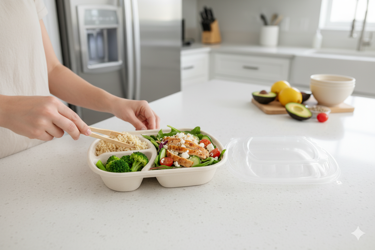 Clear PP Lids For Compostable Paper Containers 32oz - 3 Partition