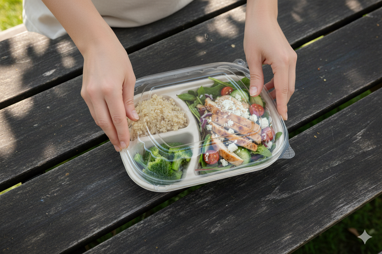 Clear PP Lids For Compostable Paper Containers 32oz - 3 Partition