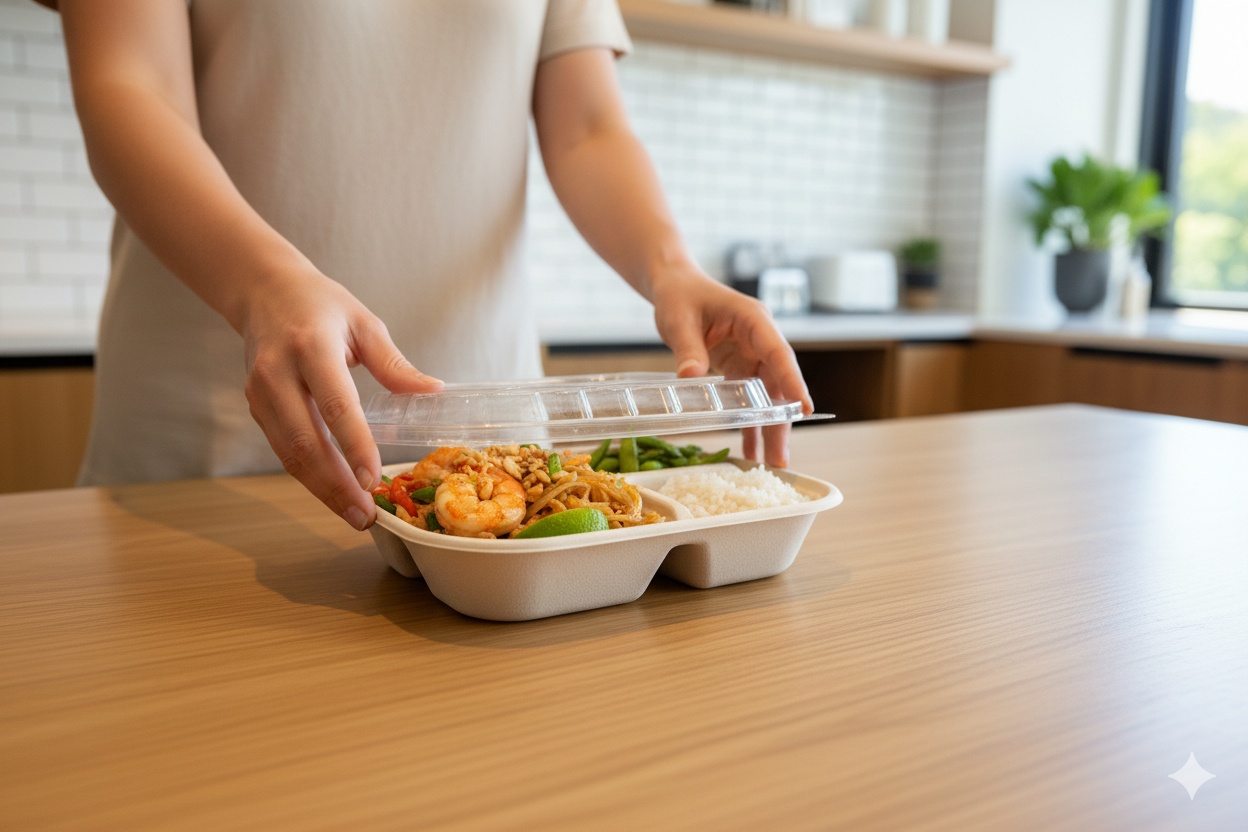 Clear PP Lids For Compostable Paper Containers 32oz - 3 Partition