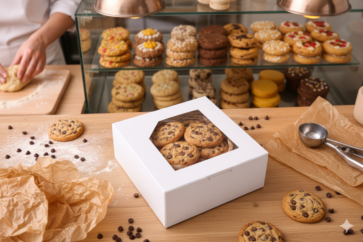 علب كيك ورقية بيضاء مزودة بنوافذ (5 أحجام)