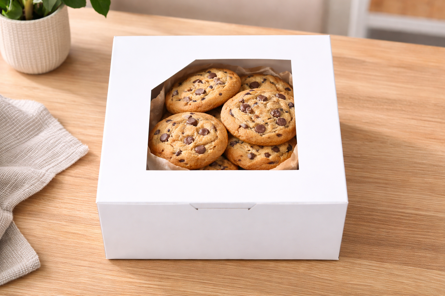 علب كيك ورقية بيضاء مزودة بنوافذ (5 أحجام)