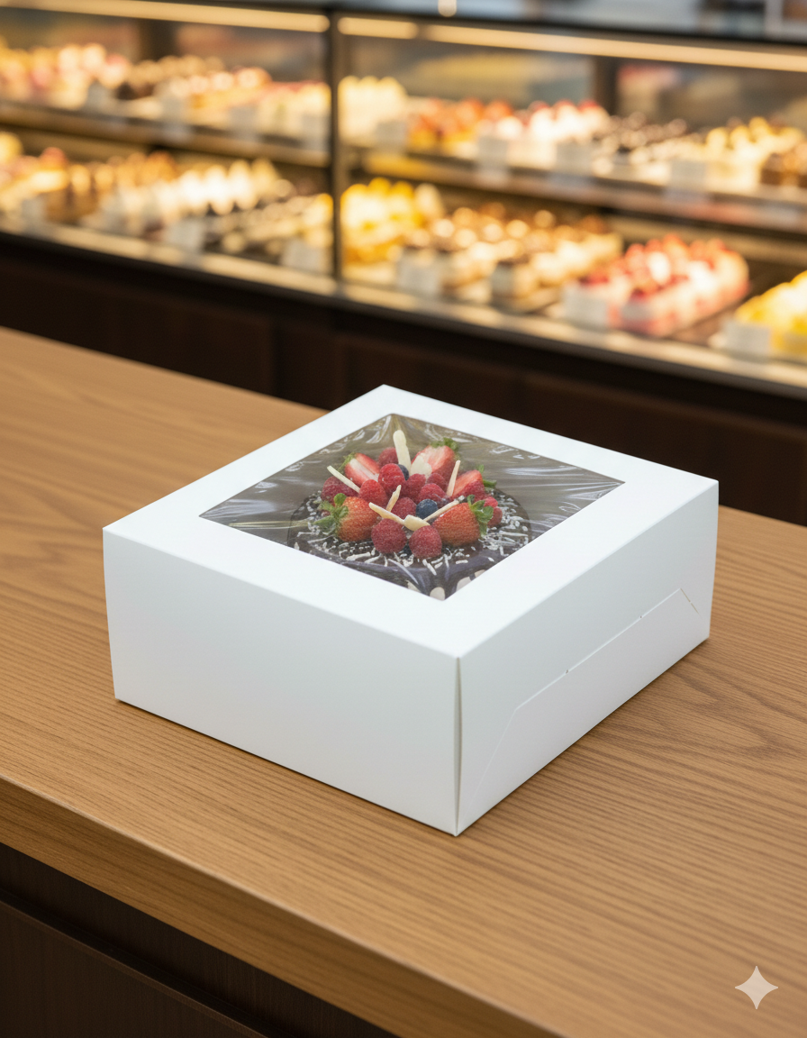 علب كيك ورقية بيضاء مزودة بنوافذ (5 أحجام)