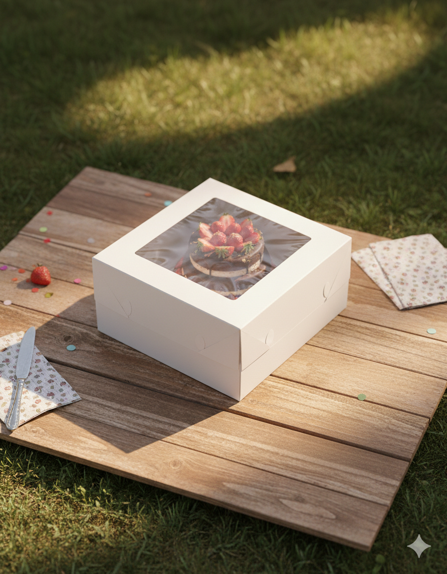 علب كيك ورقية بيضاء مزودة بنوافذ (5 أحجام)