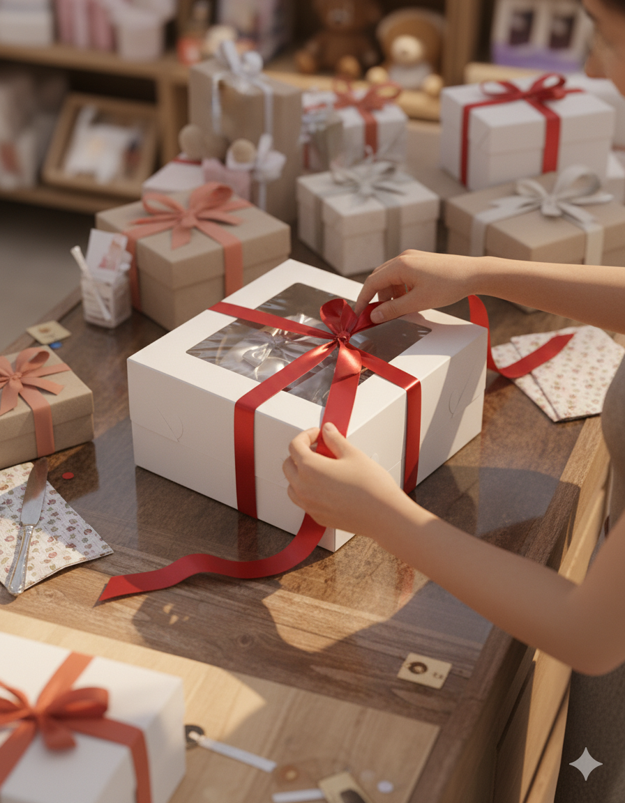 علب كيك ورقية بيضاء مزودة بنوافذ (5 أحجام)