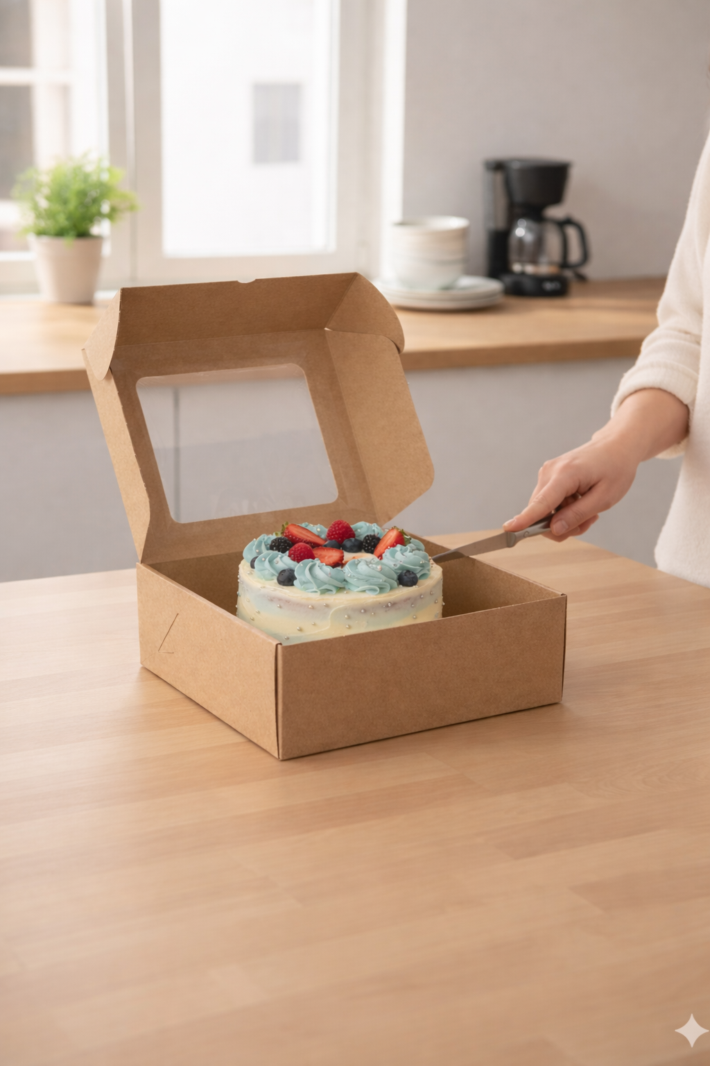 علب كيك من ورق الكرافت مزودة بنوافذ (5 أحجام)