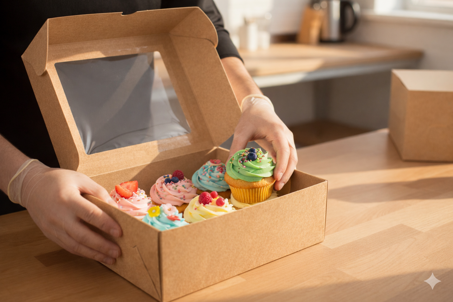 علب كيك من ورق الكرافت مزودة بنوافذ (5 أحجام)