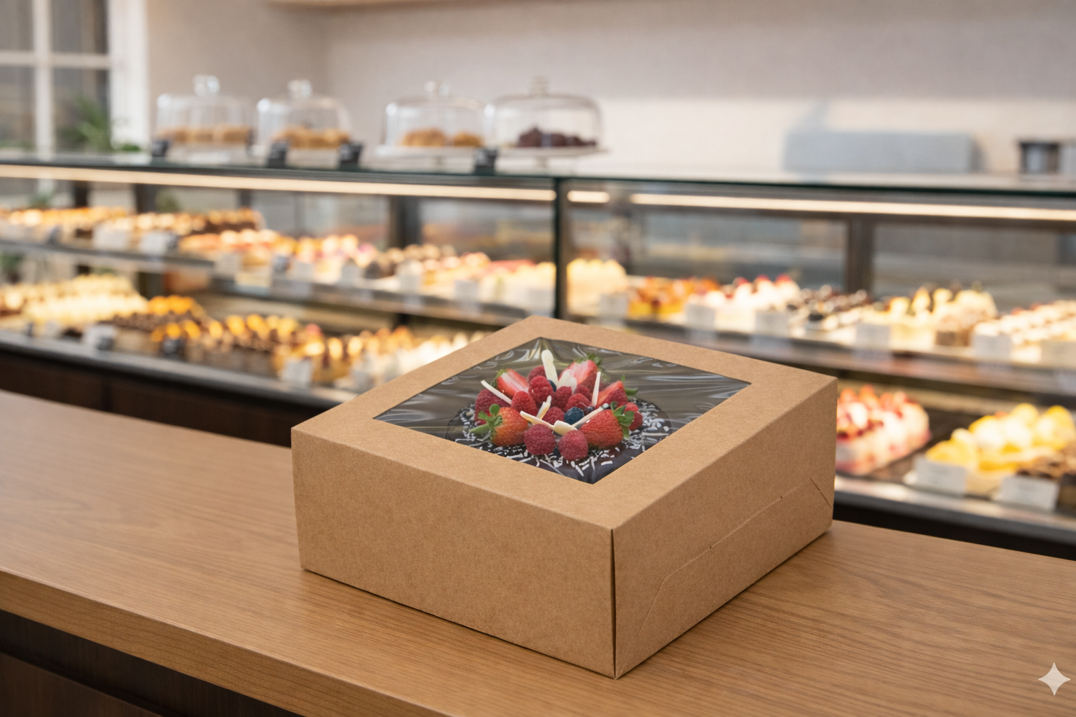 علب كيك من ورق الكرافت مزودة بنوافذ (5 أحجام)