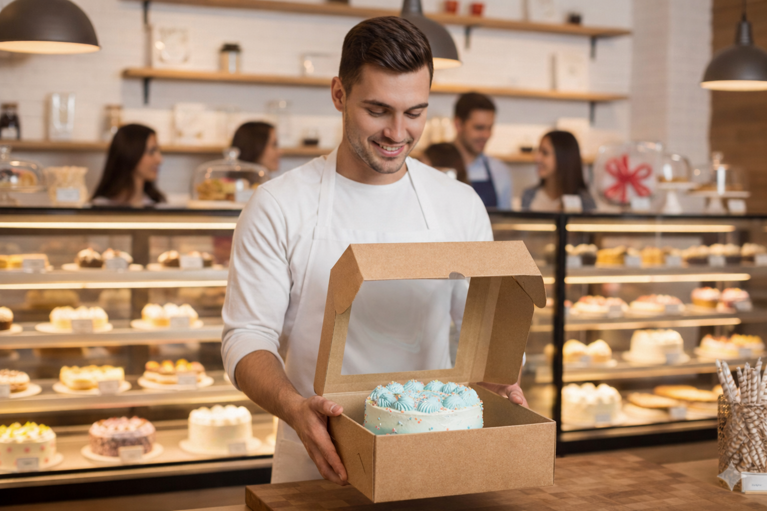 علب كيك من ورق الكرافت مزودة بنوافذ (5 أحجام)