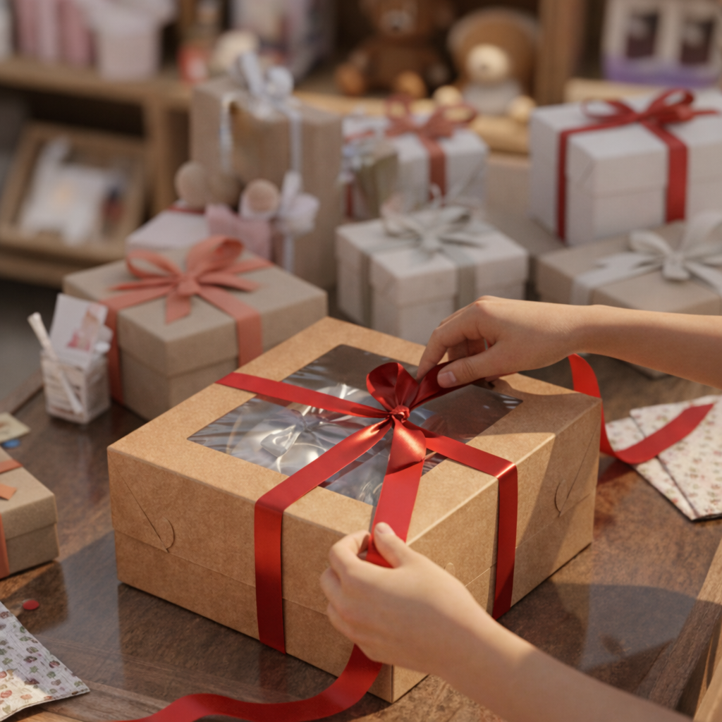 علب كيك من ورق الكرافت مزودة بنوافذ (5 أحجام)