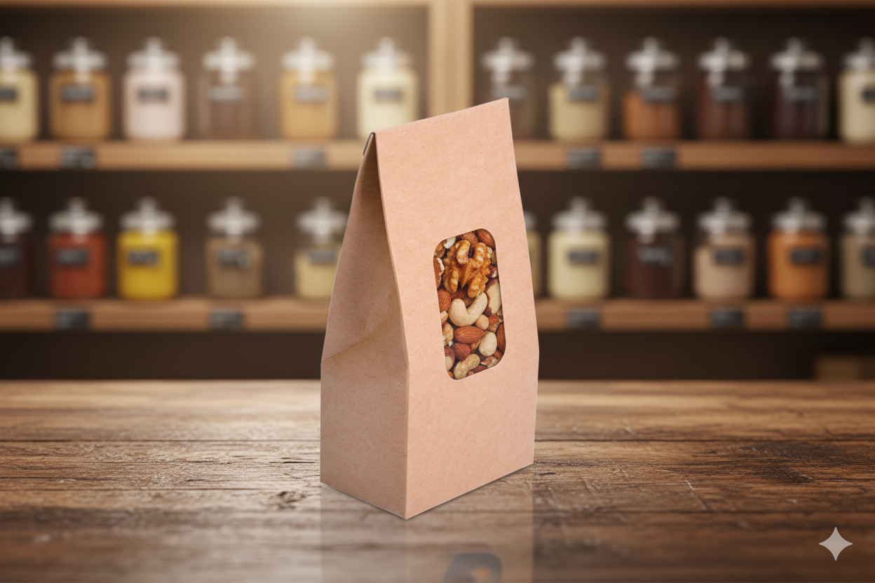 أكياس ورقية كرافت بنافذة (250/500/1000 غرام)