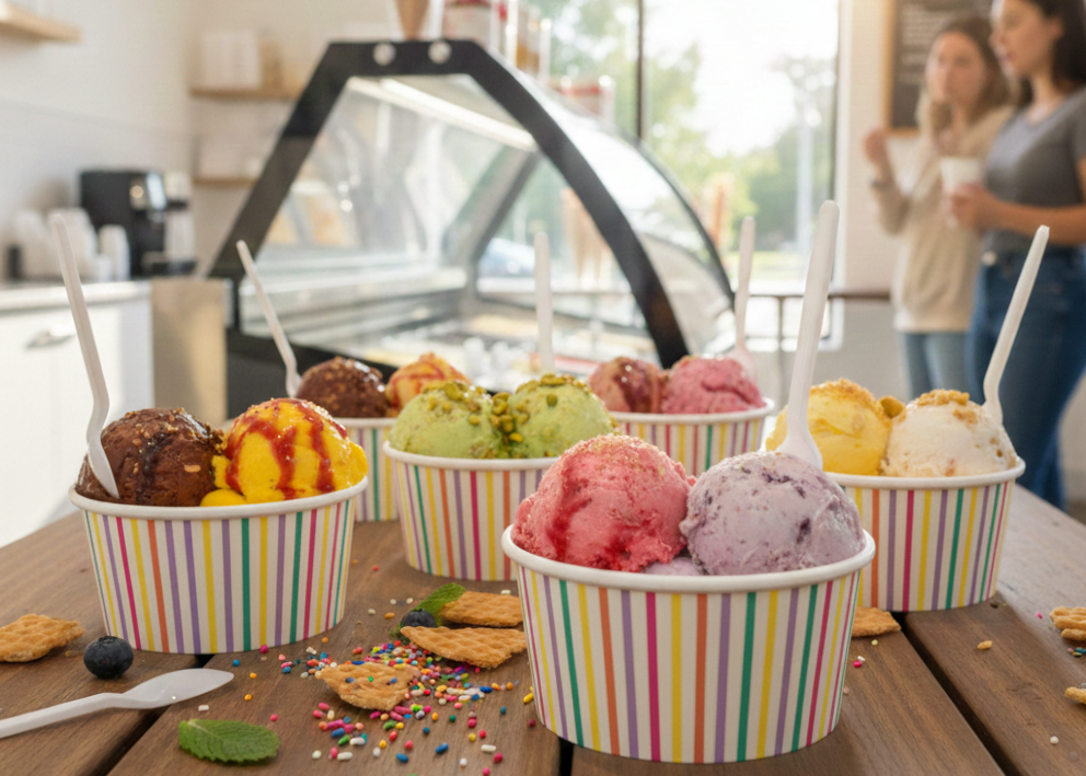 أكواب آيس كريم بتصميم عام (4/6/8/10 أونصة)