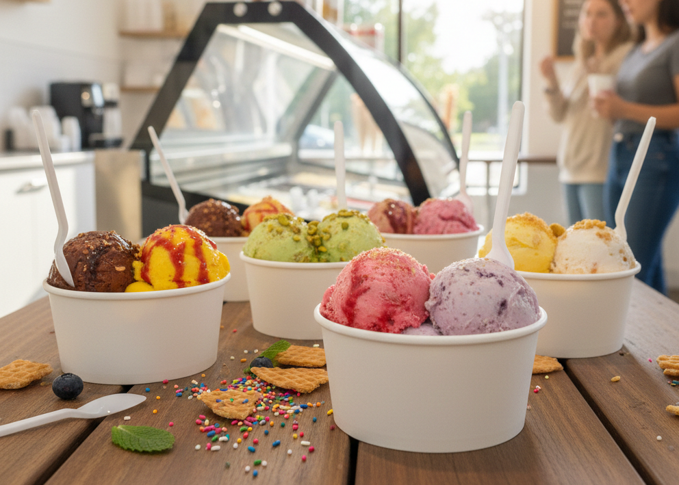 أكواب آيس كريم ورقية بيضاء (4/6/8/10 أونصة)