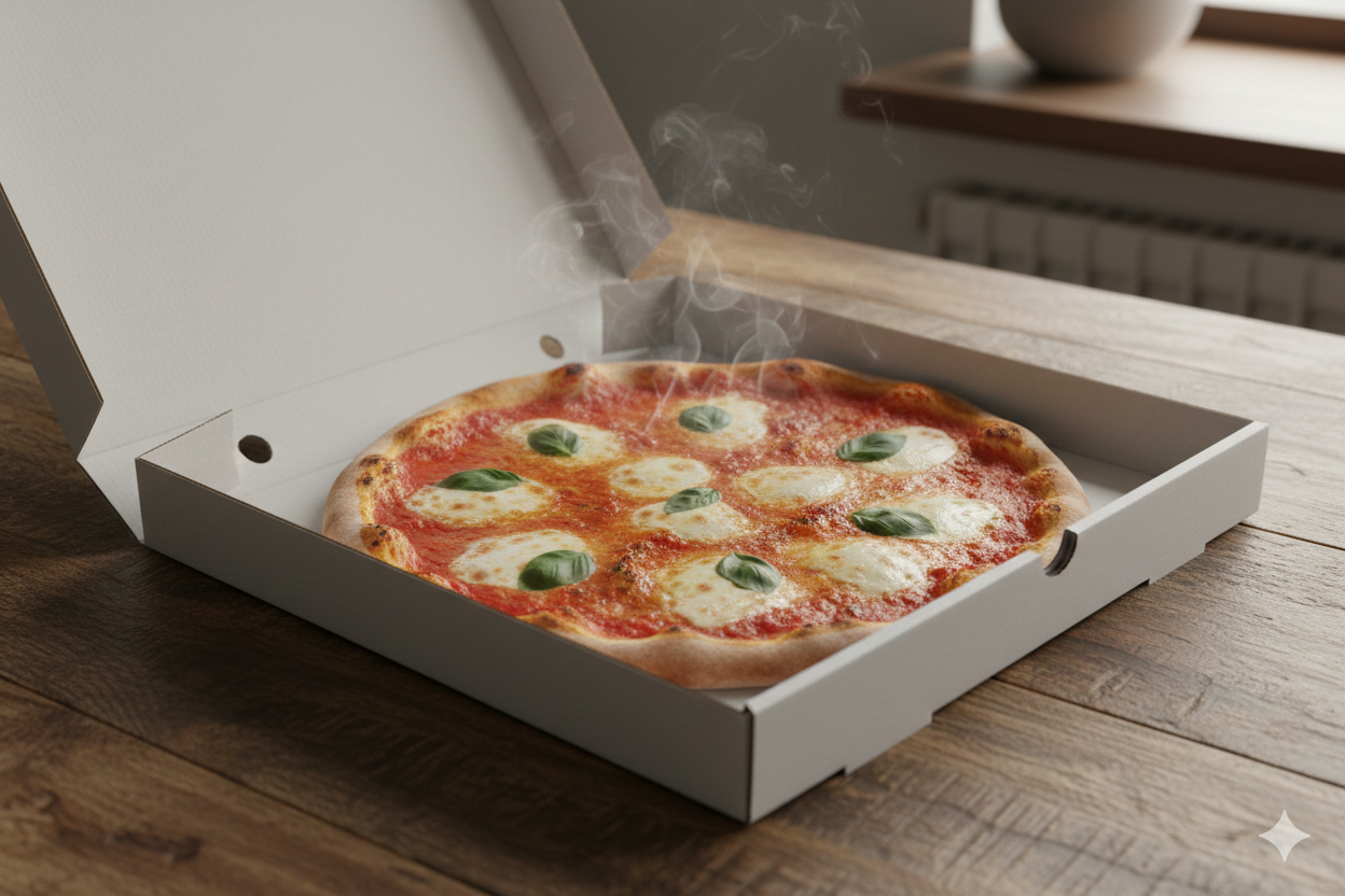 علب بيتزا بيضاء (صغيرة، متوسطة، كبيرة، كبيرة جدًا)