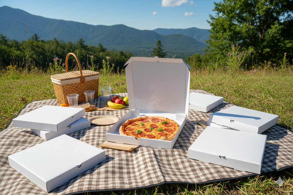 علب بيتزا بيضاء (صغيرة، متوسطة، كبيرة، كبيرة جدًا)