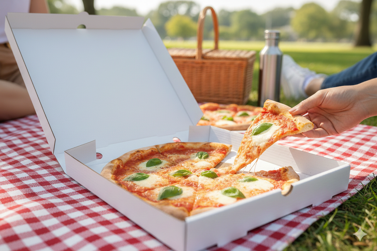 علب بيتزا بيضاء (صغيرة، متوسطة، كبيرة، كبيرة جدًا)