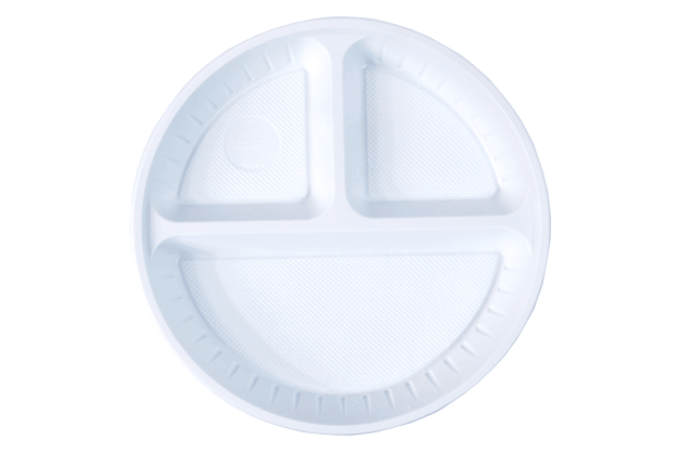 White Round 3-Partition Plastic Plates 18/22/16cm