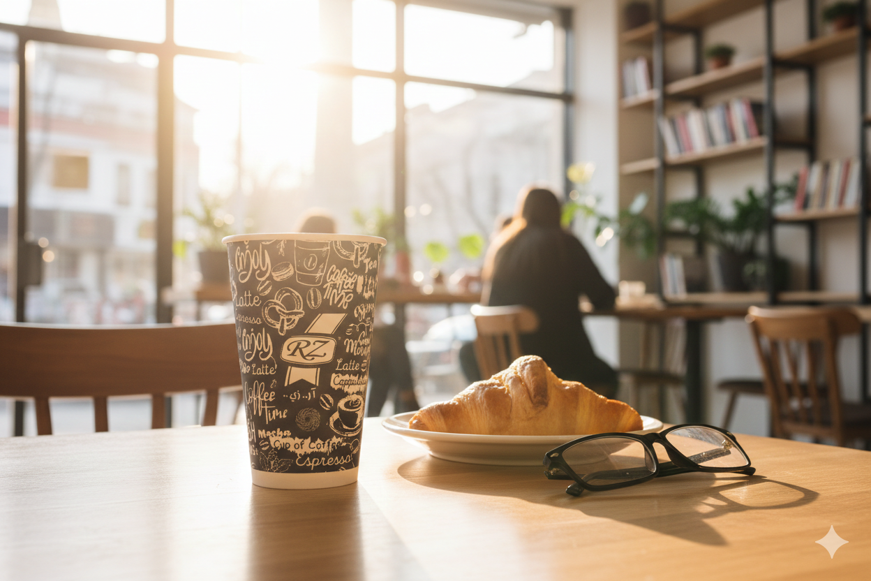 أكواب ورقية أحادية الجدار بتصميم عام، طولها 12 أونصة