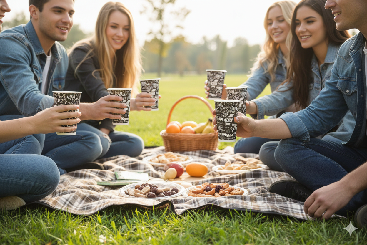 أكواب ورقية أحادية الجدار بتصميم عام، طولها 12 أونصة