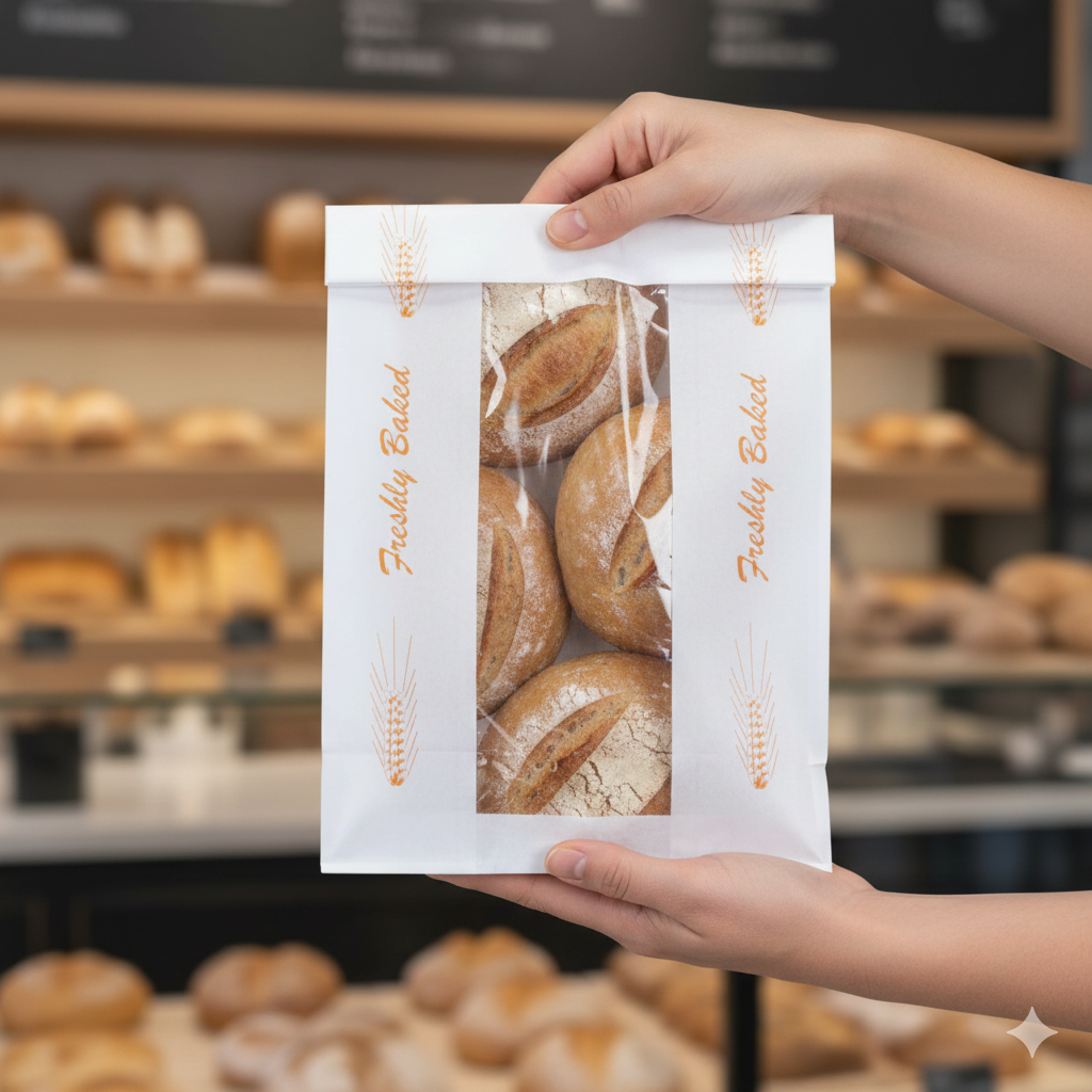 أكياس ورقية بتصميم عام مع نافذة (3 أحجام)