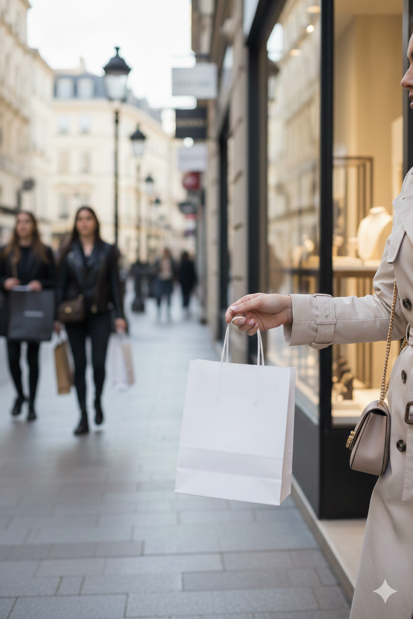 أكياس ورقية بيضاء مربعة القاع بمقابض ملتوية