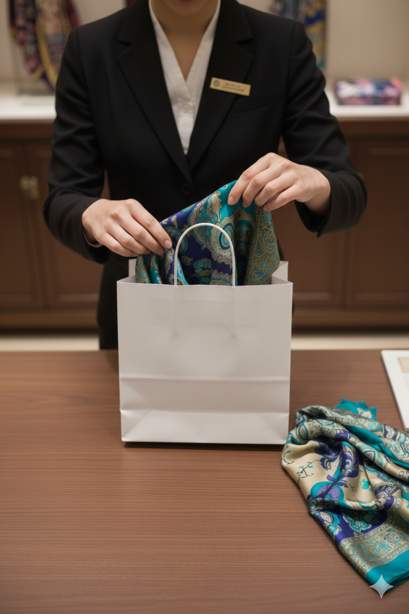 أكياس ورقية بيضاء مربعة القاع بمقابض ملتوية