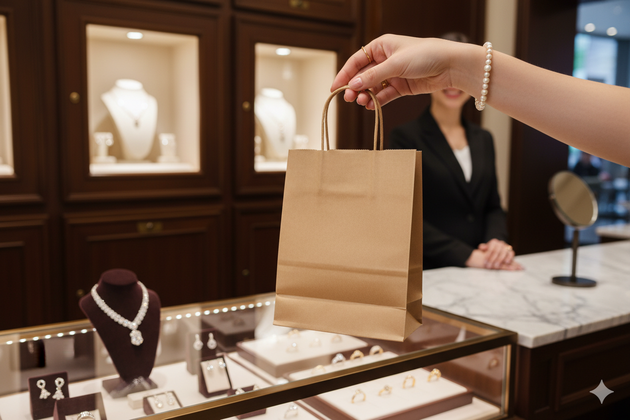 أكياس ورقية بنية اللون ذات قاعدة مربعة ومقابض ملتوية