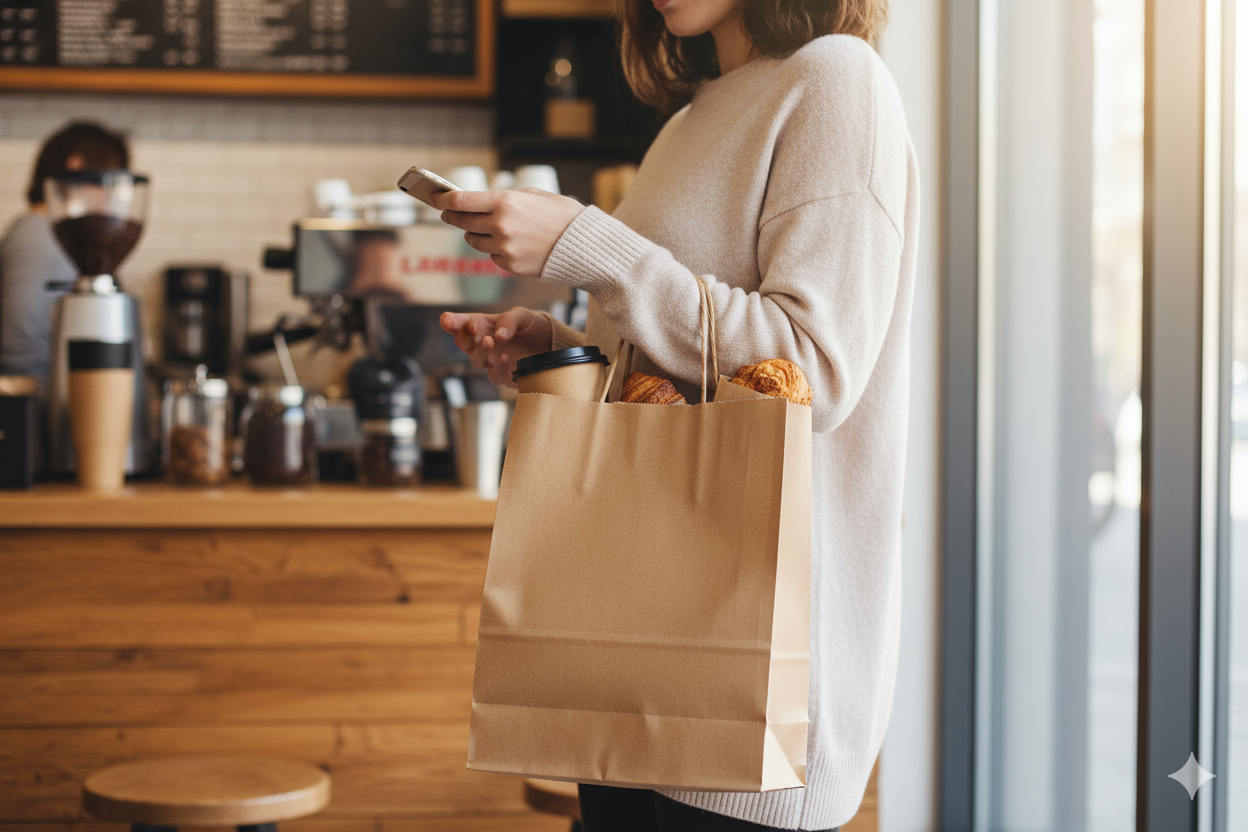 أكياس ورقية بنية اللون ذات قاعدة مربعة ومقابض ملتوية