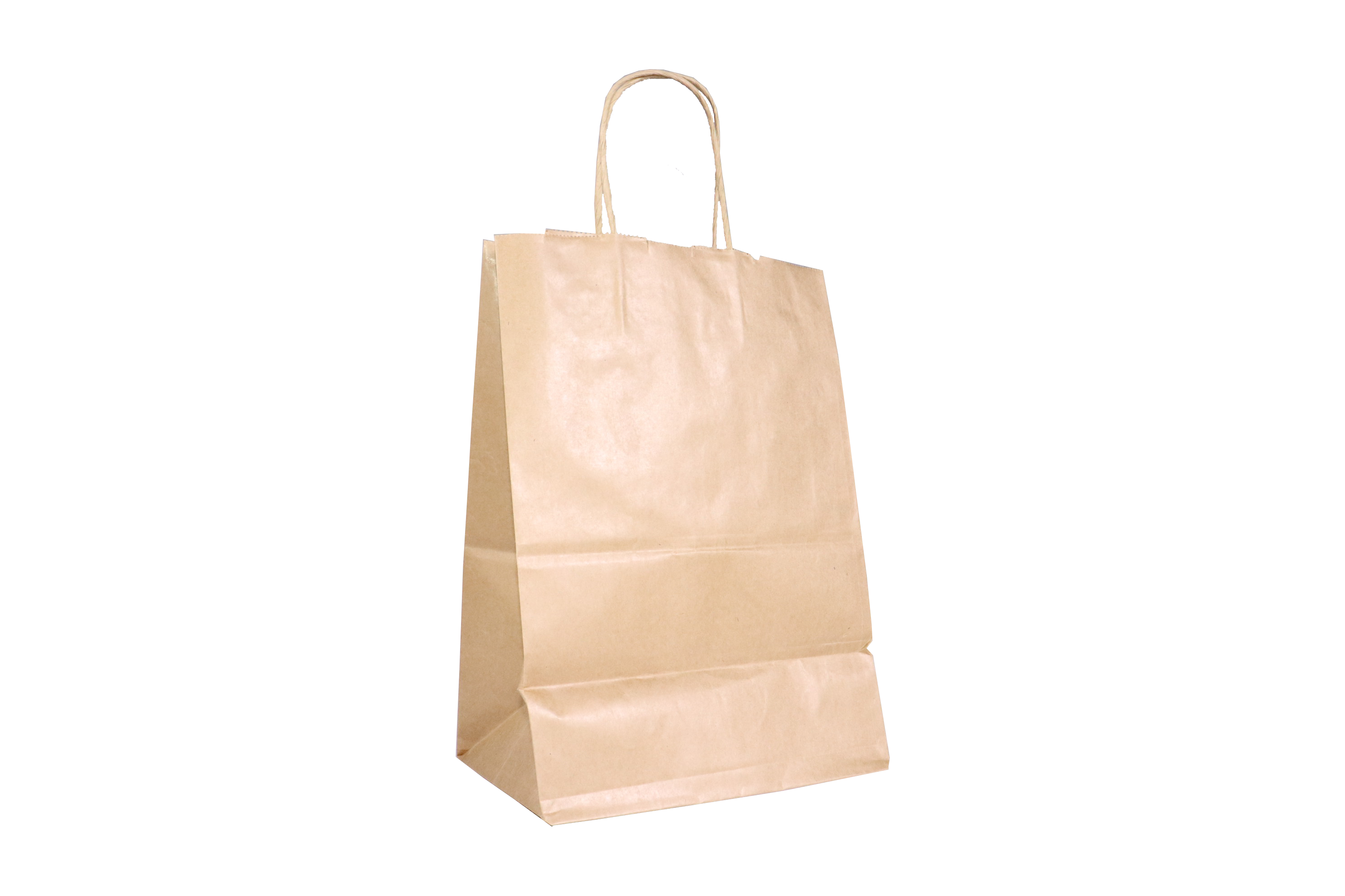 أكياس ورقية بنية اللون ذات قاعدة مربعة ومقابض ملتوية