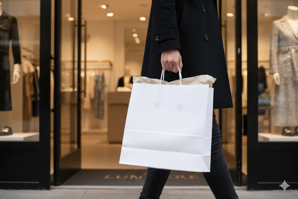 أكياس ورقية بيضاء مربعة القاع بمقابض ملتوية