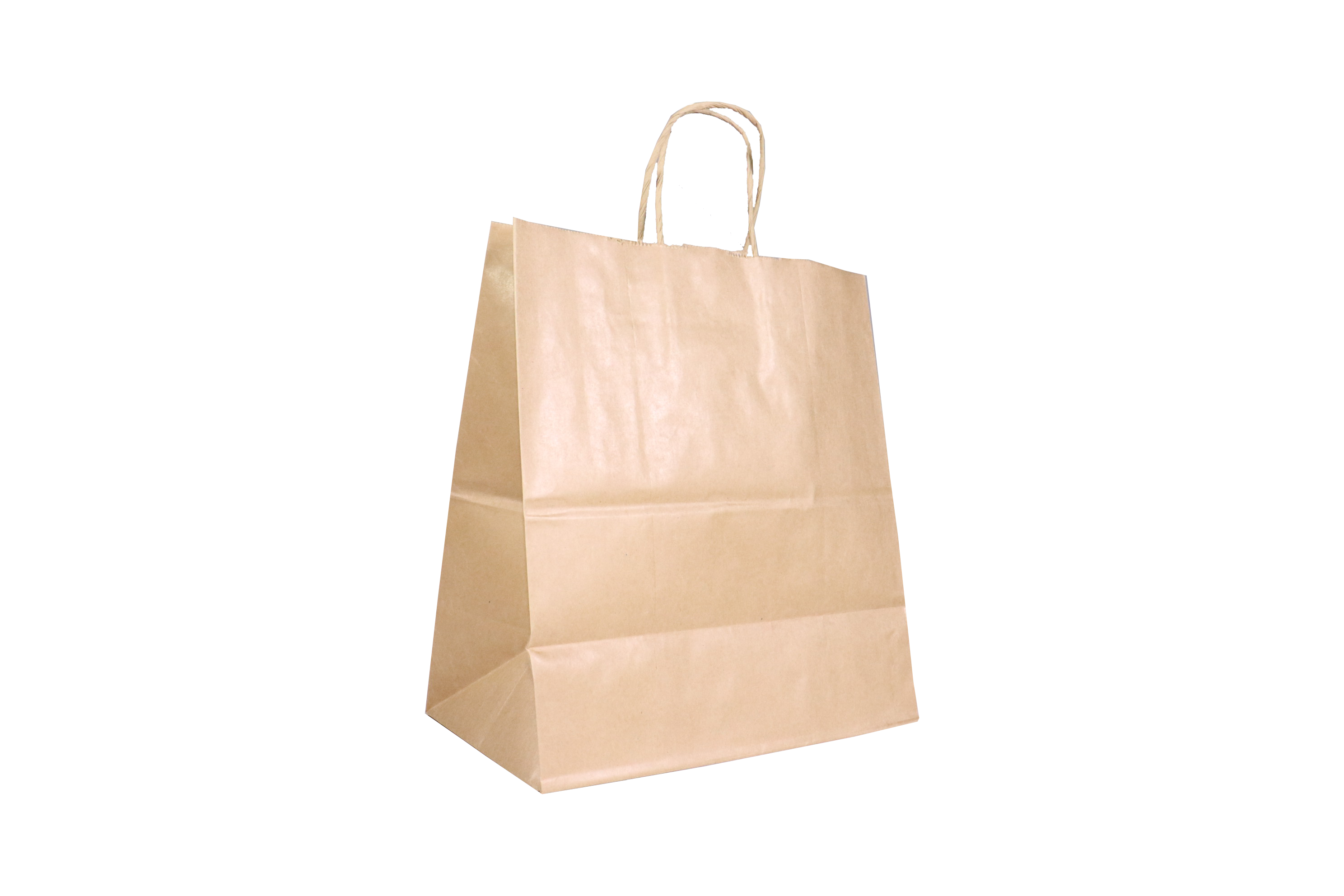 أكياس ورقية بنية اللون ذات قاعدة مربعة ومقابض ملتوية