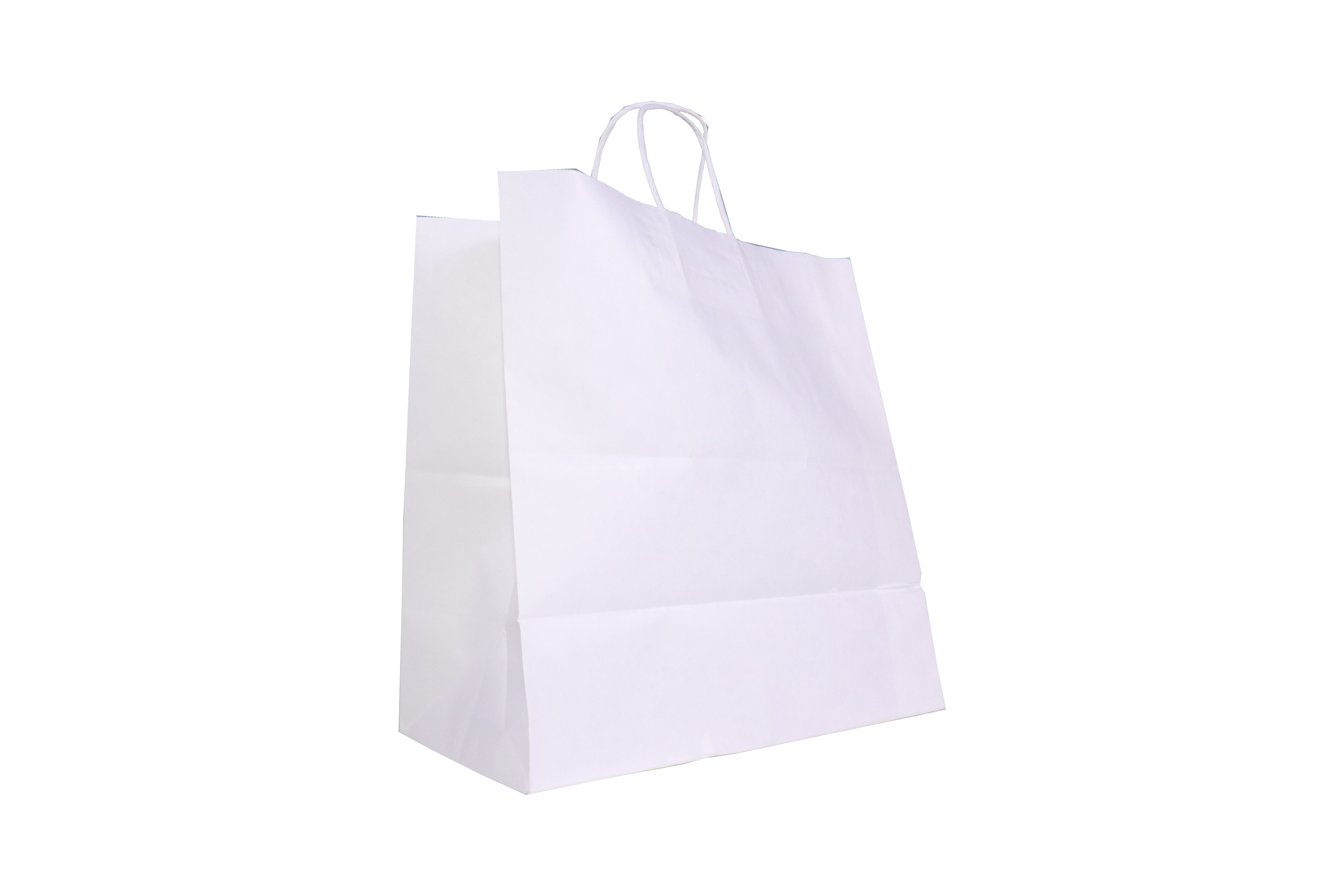 أكياس ورقية بيضاء مربعة القاع بمقابض ملتوية