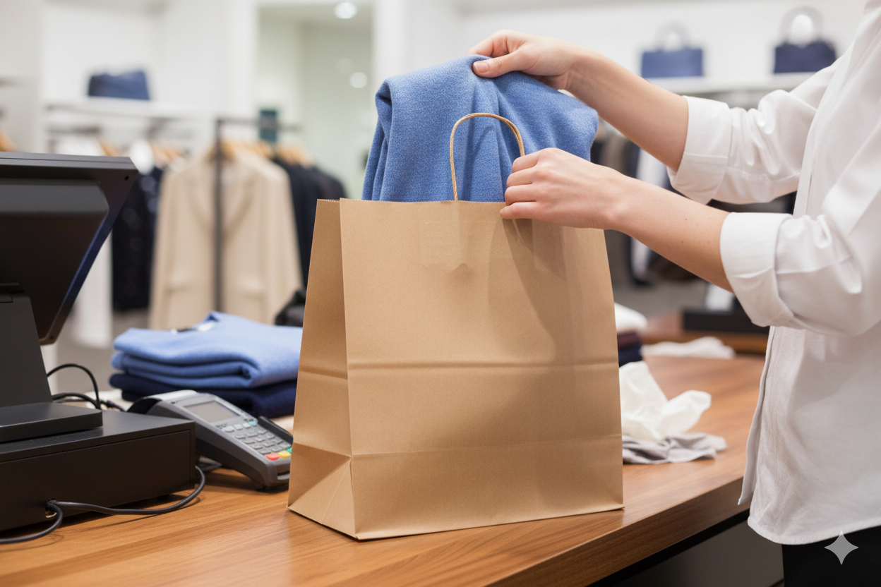 أكياس ورقية بنية اللون ذات قاعدة مربعة ومقابض ملتوية