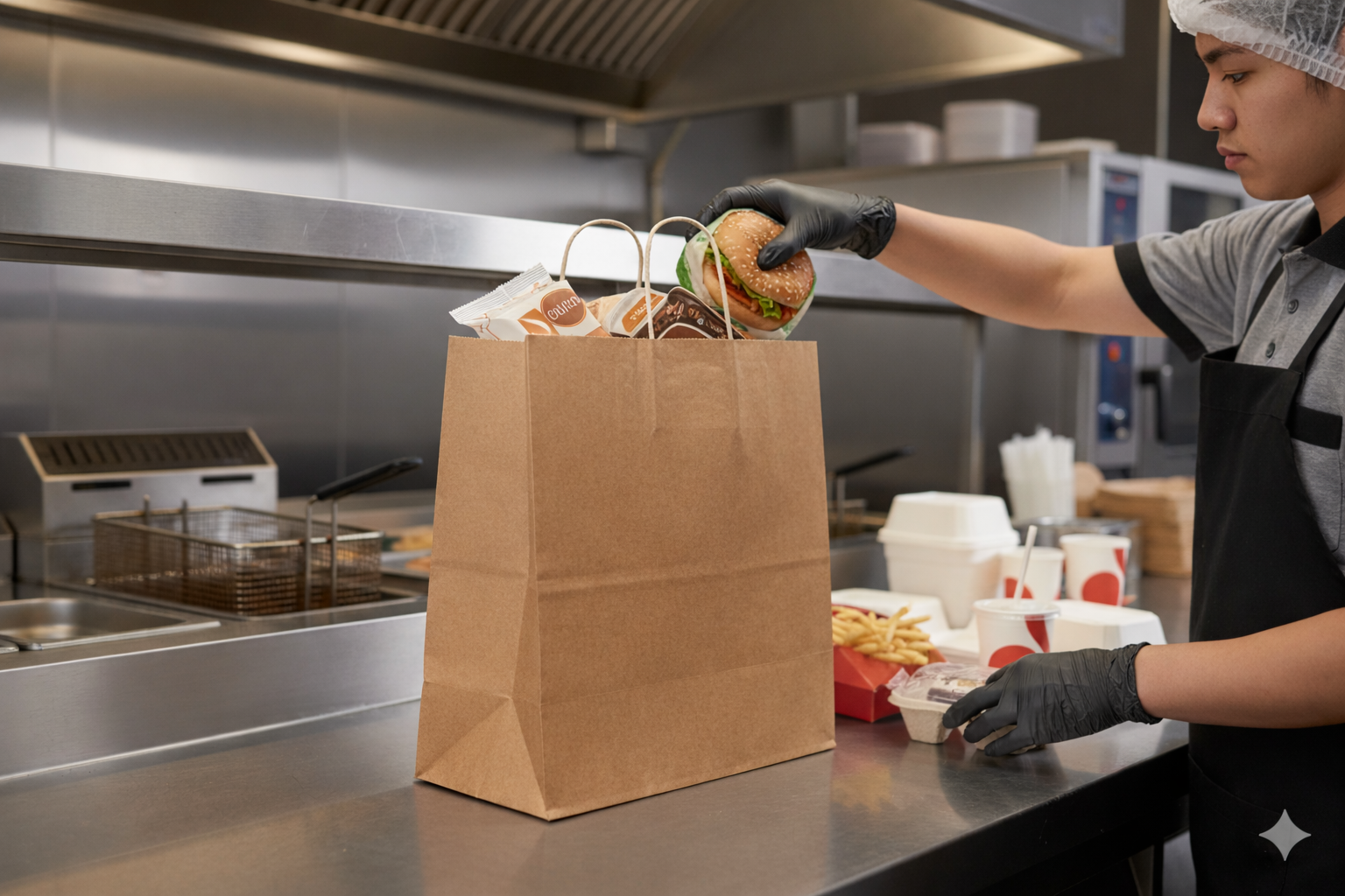 أكياس ورقية بنية اللون ذات قاعدة مربعة ومقابض ملتوية