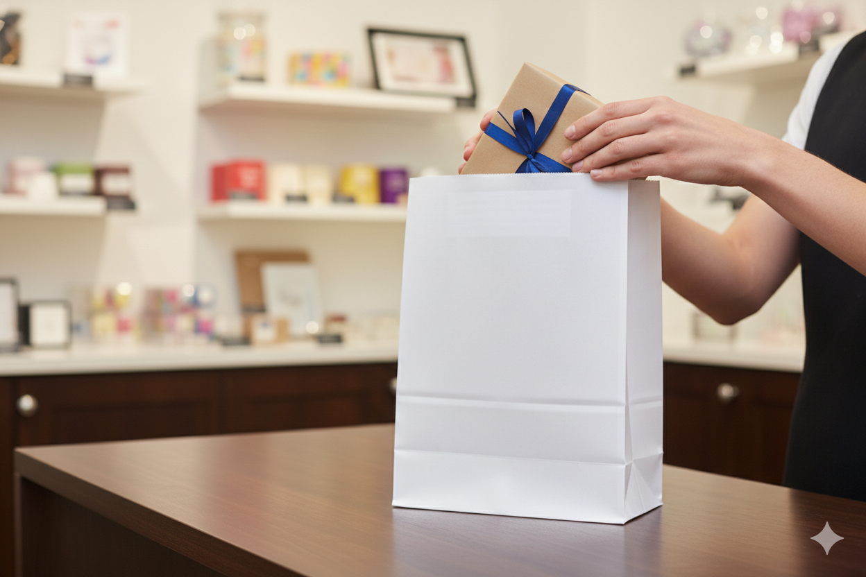 أكياس ورقية بيضاء مربعة القاع بدون مقابض