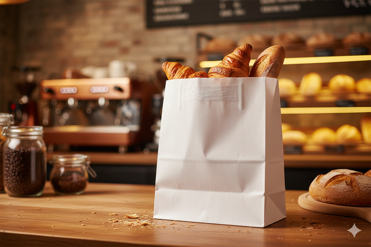 أكياس ورقية بيضاء مربعة القاع بدون مقابض