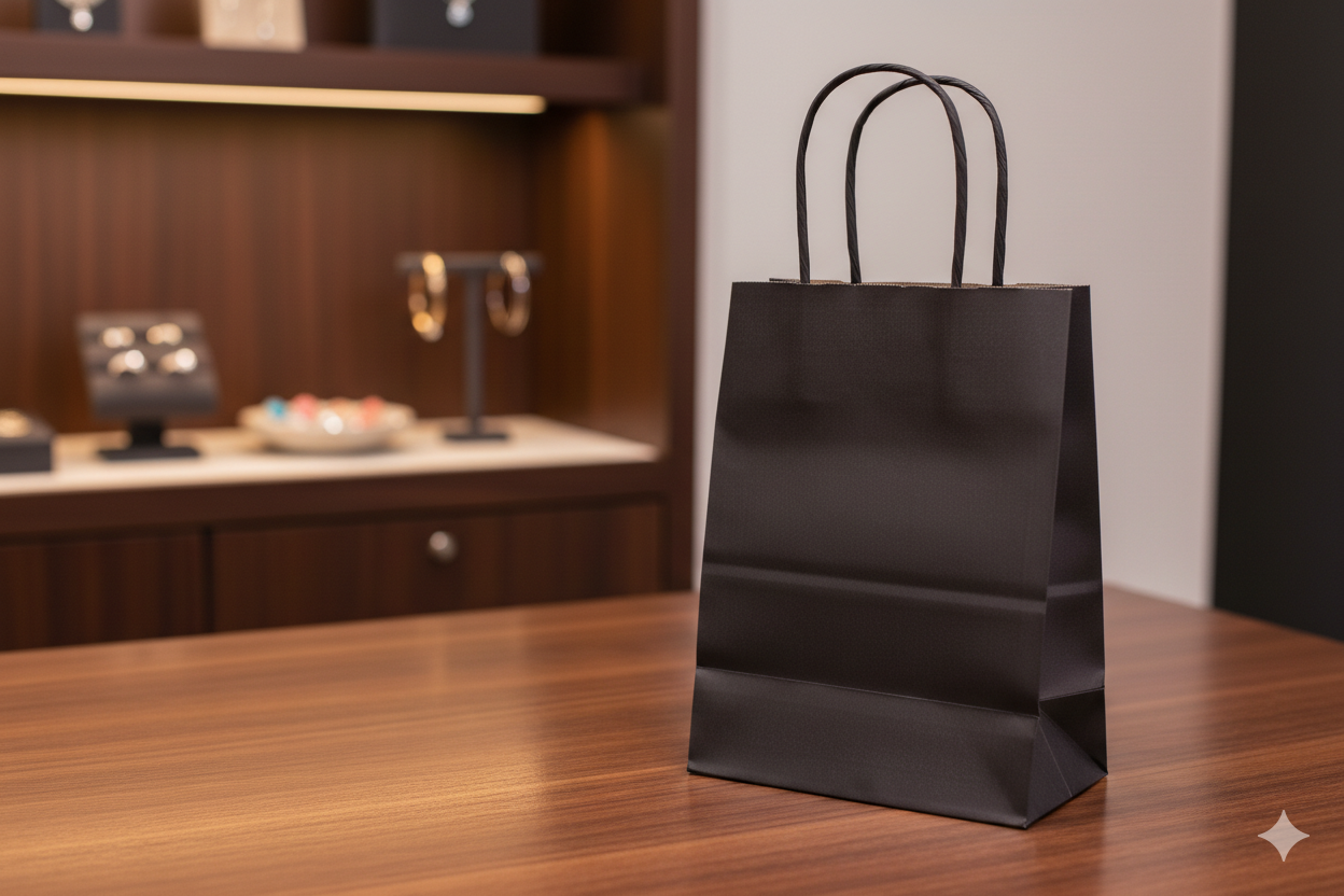 أكياس ورقية سوداء مربعة القاع بمقابض ملتوية