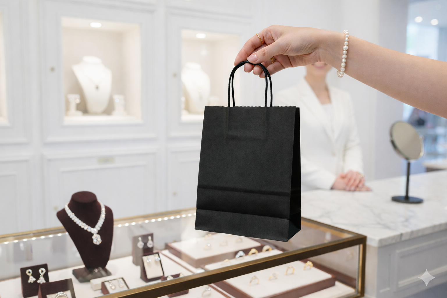 أكياس ورقية سوداء مربعة القاع بمقابض ملتوية