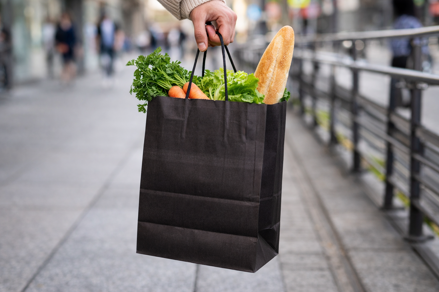 أكياس ورقية سوداء مربعة القاع بمقابض ملتوية